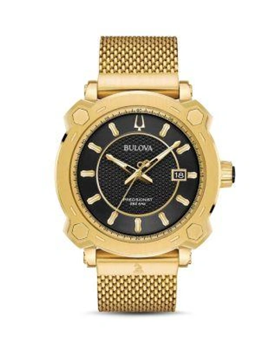 Bulova Men's Precisionist Grammy Gold-tone Stainless Steel Mesh Bracelet Watch 44mm In Black/gold