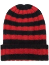 The Elder Statesman Striped Cashmere Beanie In Red/black