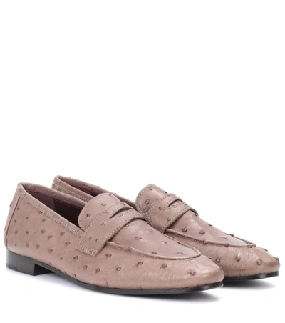 Bougeotte Ostrich Leather Loafers In Brown