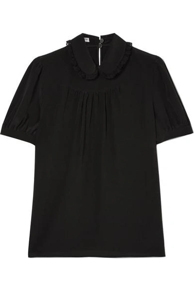 Miu Miu Lace-trimmed Silk Crepe De Chine Blouse In Black