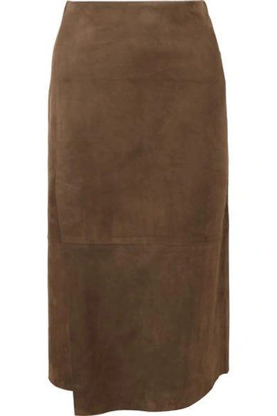 Vince Wrap-effect Suede Midi Skirt In Chocolate