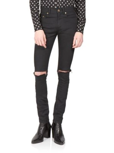 Saint Laurent Black Ripped Denim Jeans In Carbon-black | ModeSens