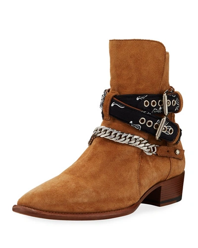 Amiri Men's Bandana Buckle Ankle Boots In Brown