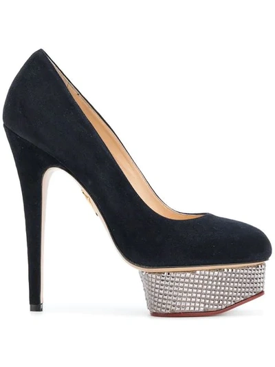 Charlotte Olympia The Dolly Suede Platform Pumps In 411 Indigo/argent