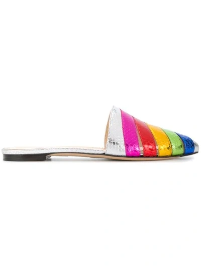 Charlotte Olympia Rainbow Snakeskin-effect Leather Backless Loafers In Multicolor