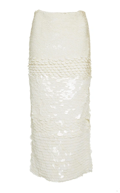 Sally Lapointe Degrade Sequin Pencil Skirt In White