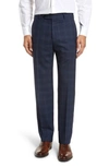 Zanella Devon Flat Front Plaid Wool Trousers In Navy