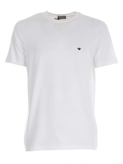 Dior T-shirt In White Cotton With Black Bee Embroidery