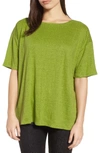 Eileen Fisher Organic Linen Jersey Short-sleeve Top In Greengrass