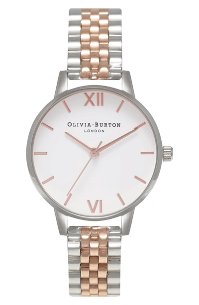 Olivia Burton Ob16mdw25 Wonderland Silver And Rose-gold Plated Link Bracelet Quartz Watch In Silver/ White/ Rose Gold