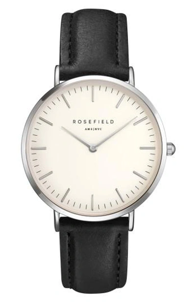 Rosefield Bowery Leather Strap Watch, 38mm In Black/ White/ Silver