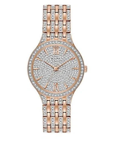 Bulova Women's Crystal Accented Rose Gold-tone Stainless Steel Bracelet Watch 32mm 98l235