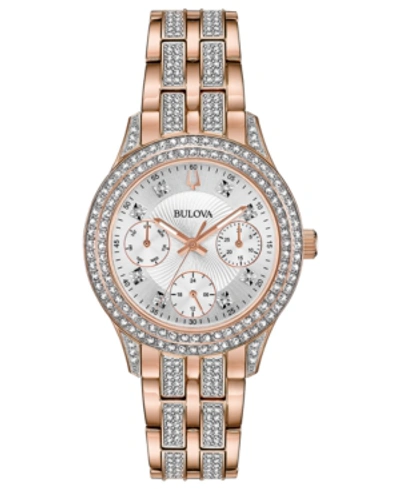 Bulova Women's Crystal Rose Gold-tone Stainless Steel Bracelet Watch 33mm In Two-tone