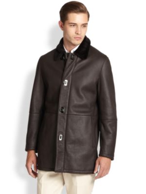 Salvatore Ferragamo Leather & Lamb Shearling Coat In Brown | ModeSens