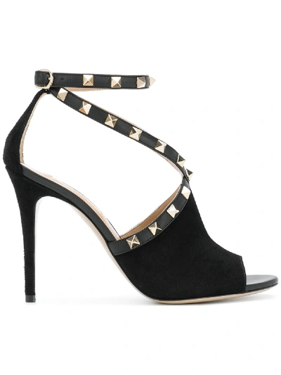 Valentino Garavani Suede Rockstud Sandal 105mm In Black