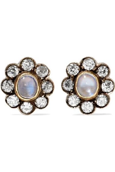Fred Leighton 1890s Sterling Silver, Gold, Moonstone And Diamond Earrings