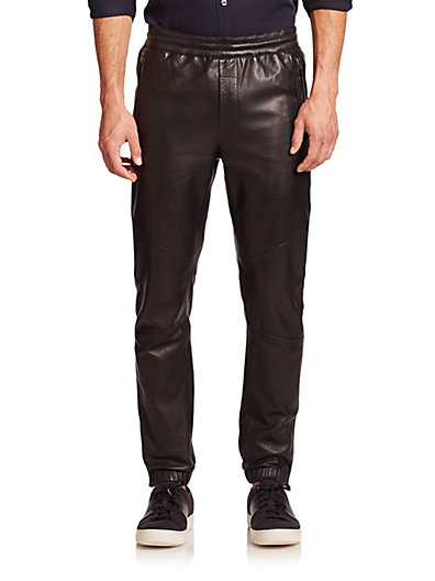 Vince Leather Moto Jogger Pants In Black | ModeSens