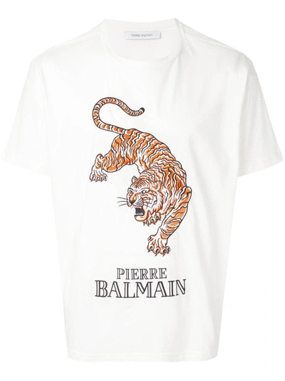 Pierre Balmain Embroidered Tiger T-shirt In Off White | ModeSens