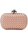 Bottega Veneta The Knot Watersnake-trimmed Intrecciato Satin Clutch In Pink