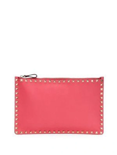 Valentino Garavani Flat Leather Pouch In Bright Pink