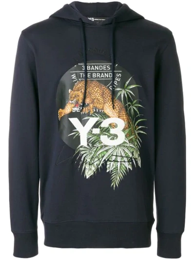 Y-3 Leopard-print Hoodie In Blue