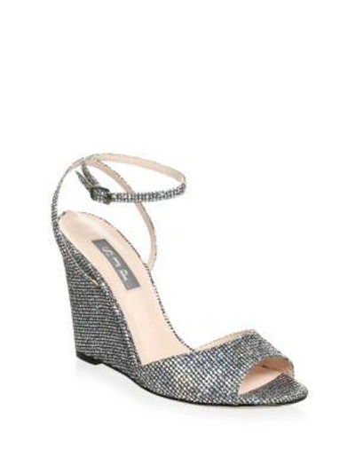 Sjp By Sarah Jessica Parker Boca Glitter Wedge Sandals In Silver Scintillate