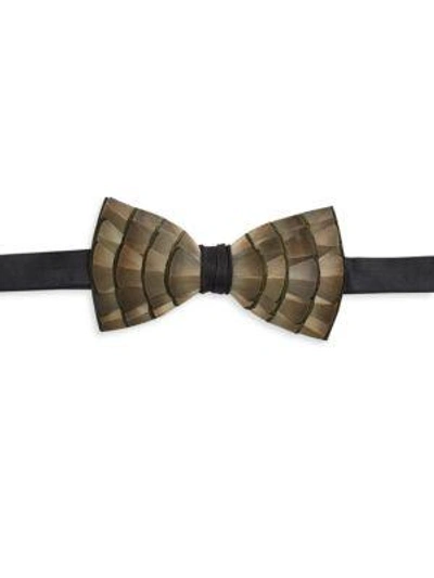 Brackish Lynx Satin Feather Bow Tie In Brown