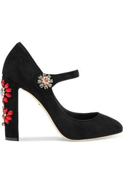 Dolce & Gabbana Vally Crystal-embellished Suede Mary Jane Pumps In Black