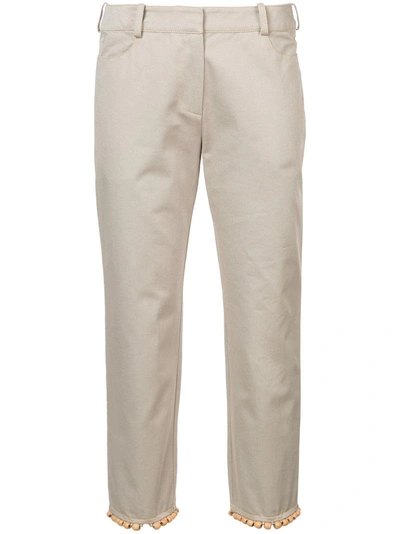 Rosie Assoulin Cropped Beaded Trim Trousers - Neutrals