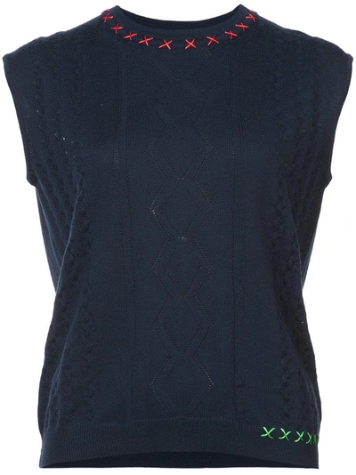 Carven Stitch Detail Cropped Sweater Vest - Blue