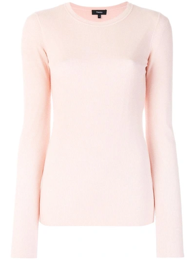 Theory Ribbed Round Neck Jumper - Pink