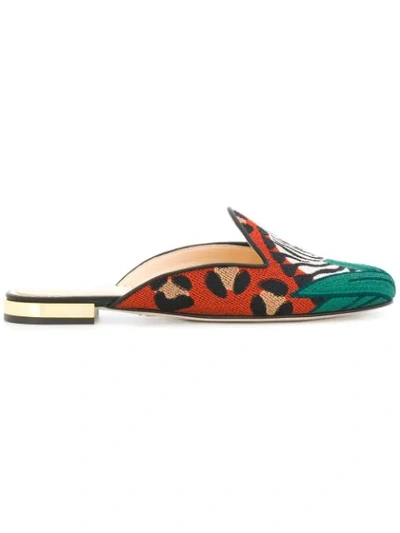 Charlotte Olympia 10mm Zebra Embroidered Canvas Mules In Multicolour