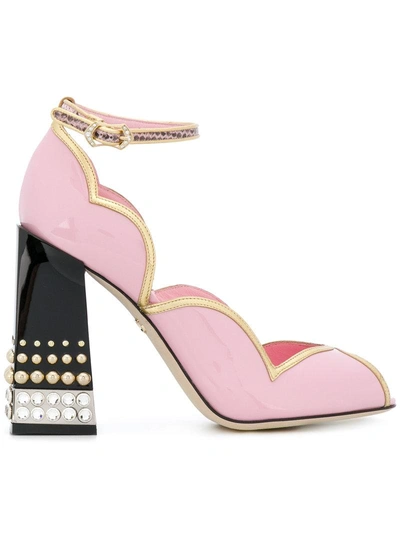 Dolce & Gabbana Peep Toe D'orsay Pumps With Jewel Heel In Pink