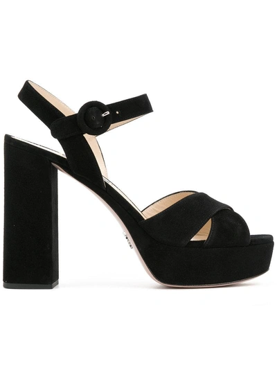 Prada Chunky Heel Platform Sandals In Black