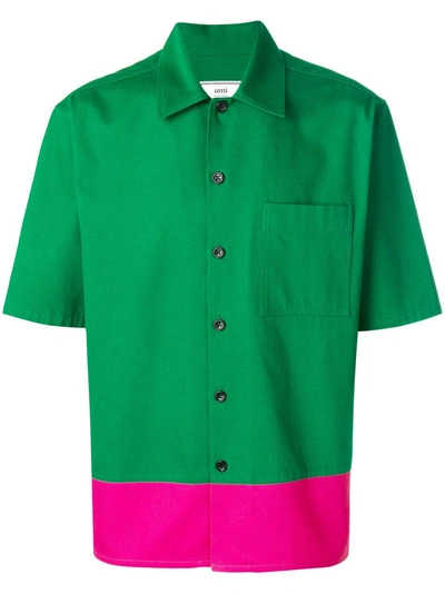 Ami Alexandre Mattiussi Bi-colour Spread-collar Cotton Shirt In Green