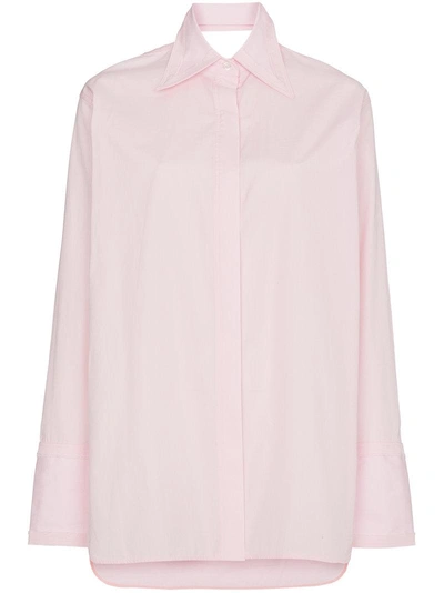 Helmut Lang Cutout Frayed Cotton-poplin Shirt In Pink