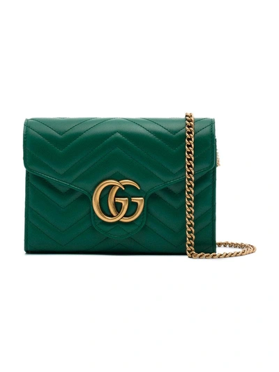 Gucci Green Gg Marmont Leather Chain Bag