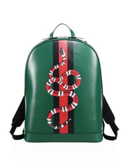 Gucci Web & Snake Leather Backpack, Green | ModeSens