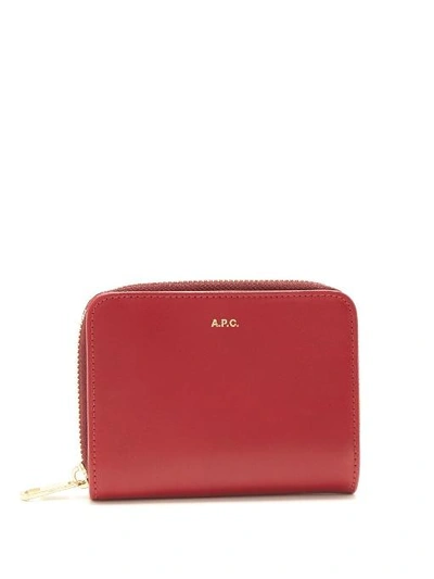 Apc Compact Zip-around Leather Wallet In Gad Burgund