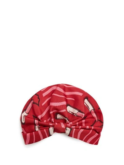 Valentino Garavani Lipstick-print Silk-faille Turban Hat In Red