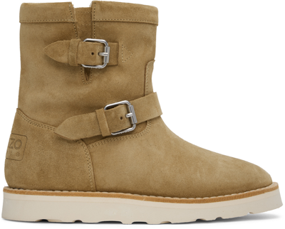 Kenzo Beige  Paris Cozy Boots In Dark Camel