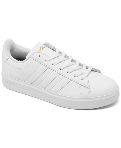 Adidas Originals Women's Grand Court Cloudfoam Lifestyle Casual Sneakers From Finish Line In Cloud White/cloud White/gold Metallic