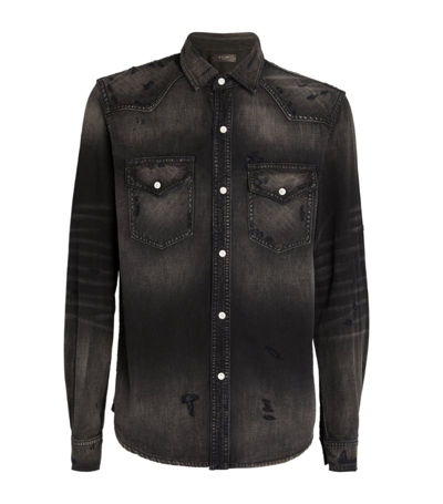 Distressed black deals denim shirt