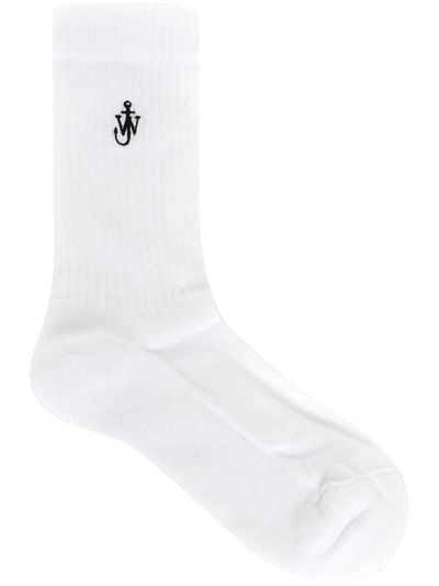 Jw Anderson Embroidered-logo Ribbed Socks In White
