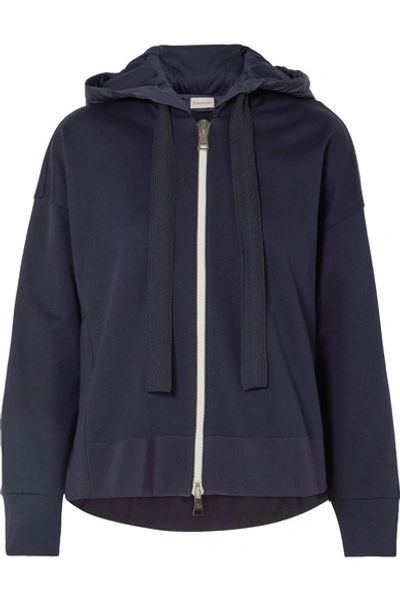 Moncler Cotton-jersey And Shell Hoodie In Navy