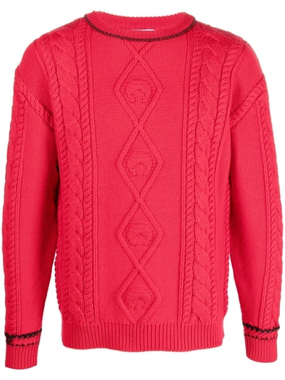 Marine Serre Cable-knit Wool Jumper In Red