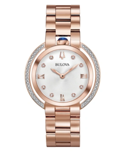 Bulova Women's Rubaiyat Diamond (1/4 Ct. T.w.) Rose Gold-tone Stainless Steel Bracelet Watch 35mm In White/rose