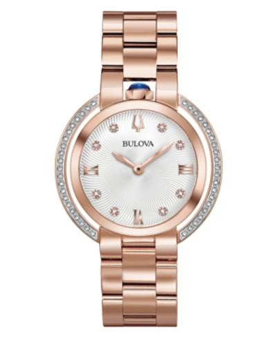 Bulova Women's Rubaiyat Diamond (1/4 Ct. T.w.) Rose Gold-tone Stainless Steel Bracelet Watch 35mm In White