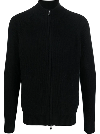 Allude Zip-up Cashmere Cardigan In Black