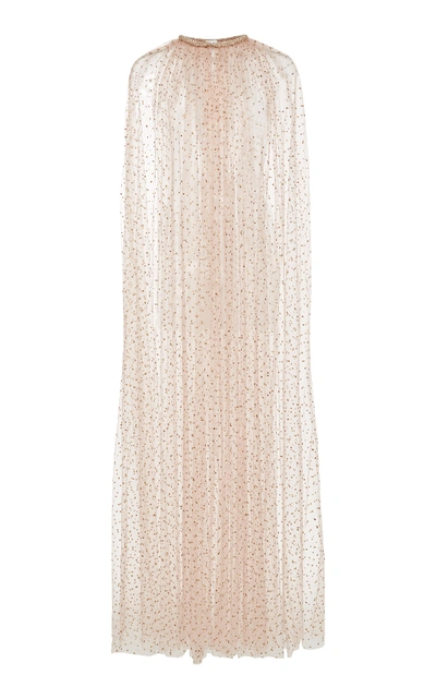 Monique Lhuillier Golden-dot Tulle Floor-length Cape In Blush